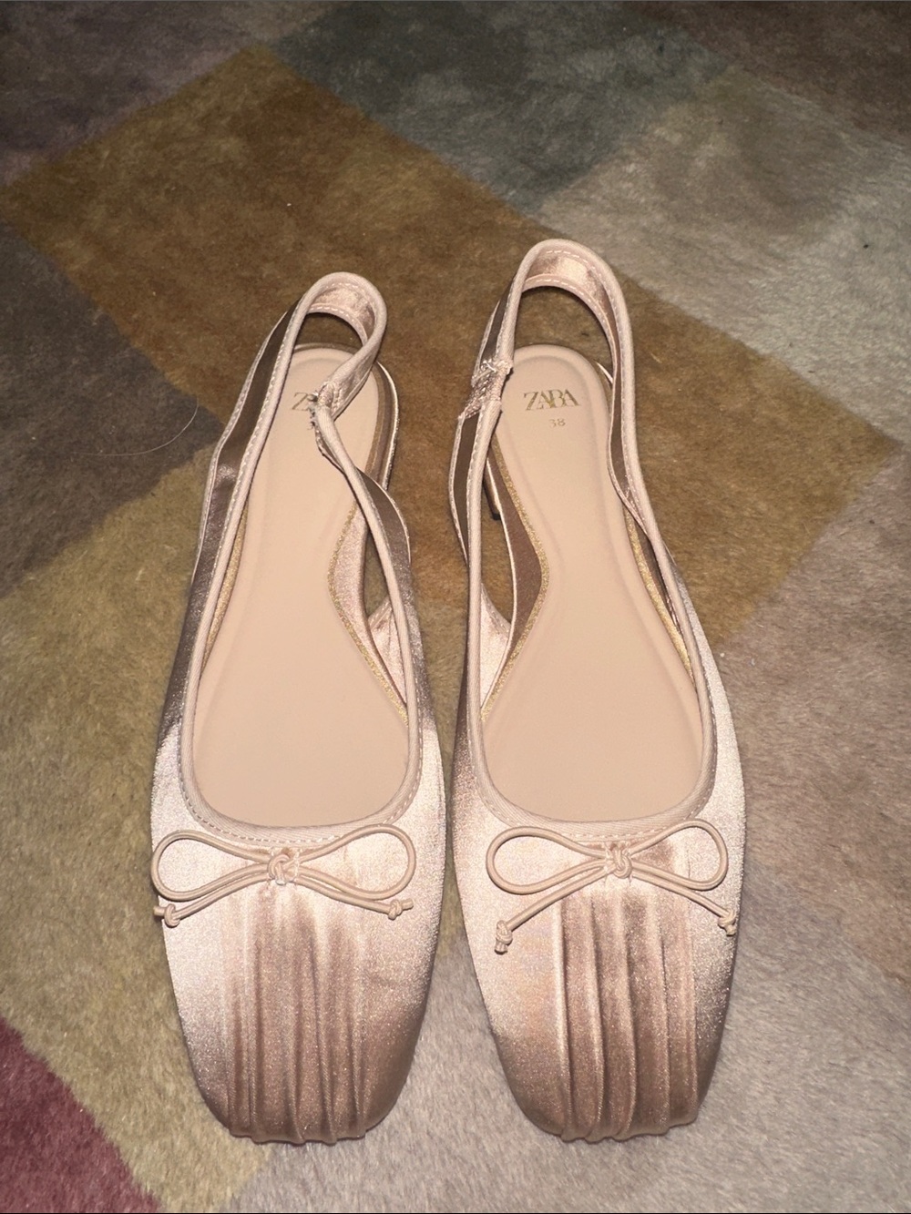 Zara Women's Rose Pink Satin Slingback Ballerina Flats
